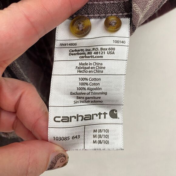 Carhartt Flannel Shirt Purple Plaid Button Up Cotton Workwear Womens Medium - Picture 7 of 9